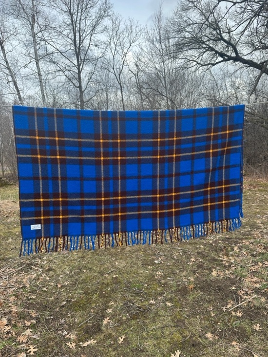 Vintage Other - Vintage Faribo Blue Plaid Wool Camp Stadium Blanket Fringe Throw Cabin Lodge USA